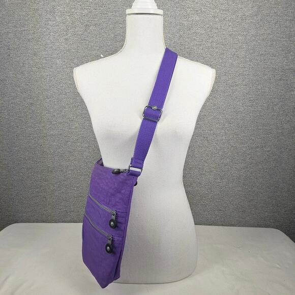 KIPLING ALVAR CROSSBODY BAG – PURPLE NYLON – LIGHTWEIGHT – MULTI-ZIP FRONT - Picture 3 of 14